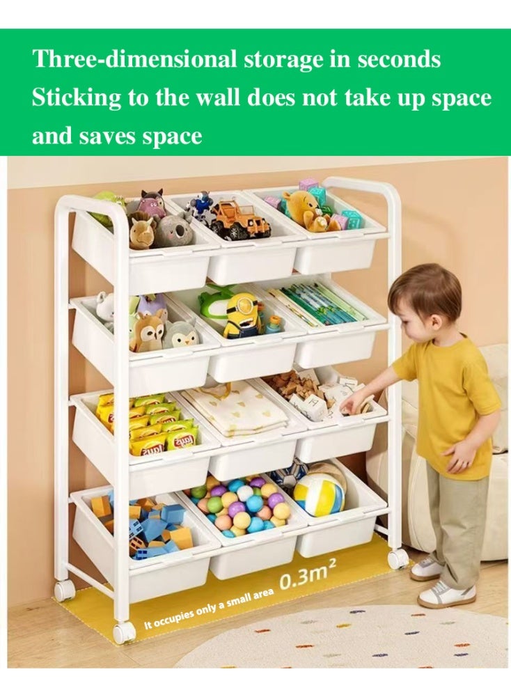 Rawa This 4-tiered toy storage unit features 12 removable compartments, making it suitable both as a bookshelf for young children and a toy organizer. This modern-style toy rack is perfect for use in children’s bedrooms, playrooms, and nurseries. - Image 4